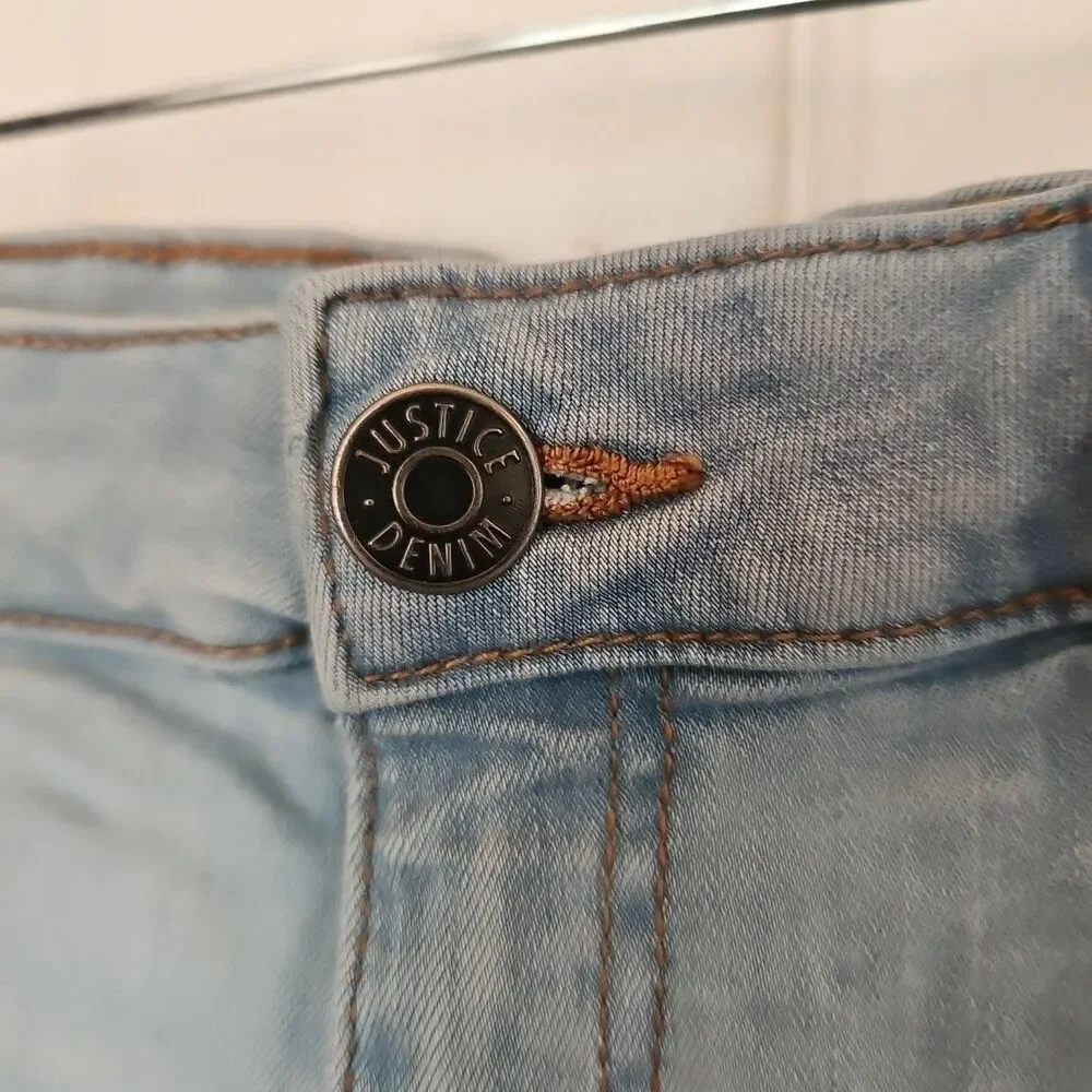 Justice Denim Light Wash Girls Ripped Shorts 16 Y2K